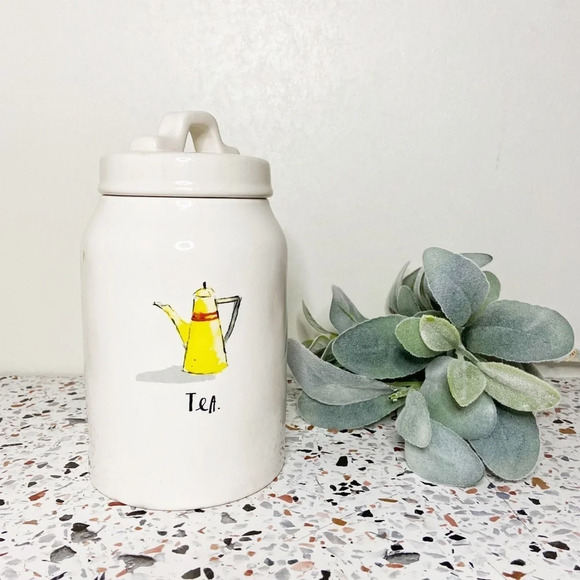 RAE DUNN TEA Ceramic Canister Storage With Lid Artisan Collection NEW 2018 RARE - Picture 1 of 12